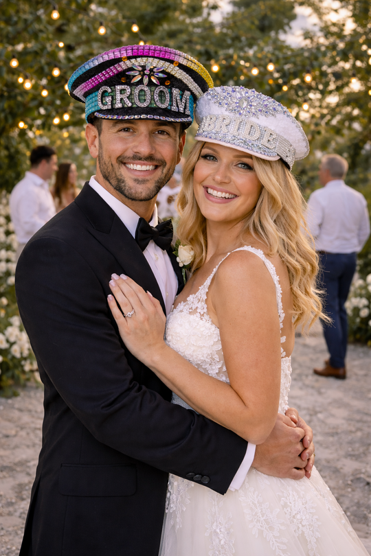 Groom and Bride Rhinestone Festival Hats