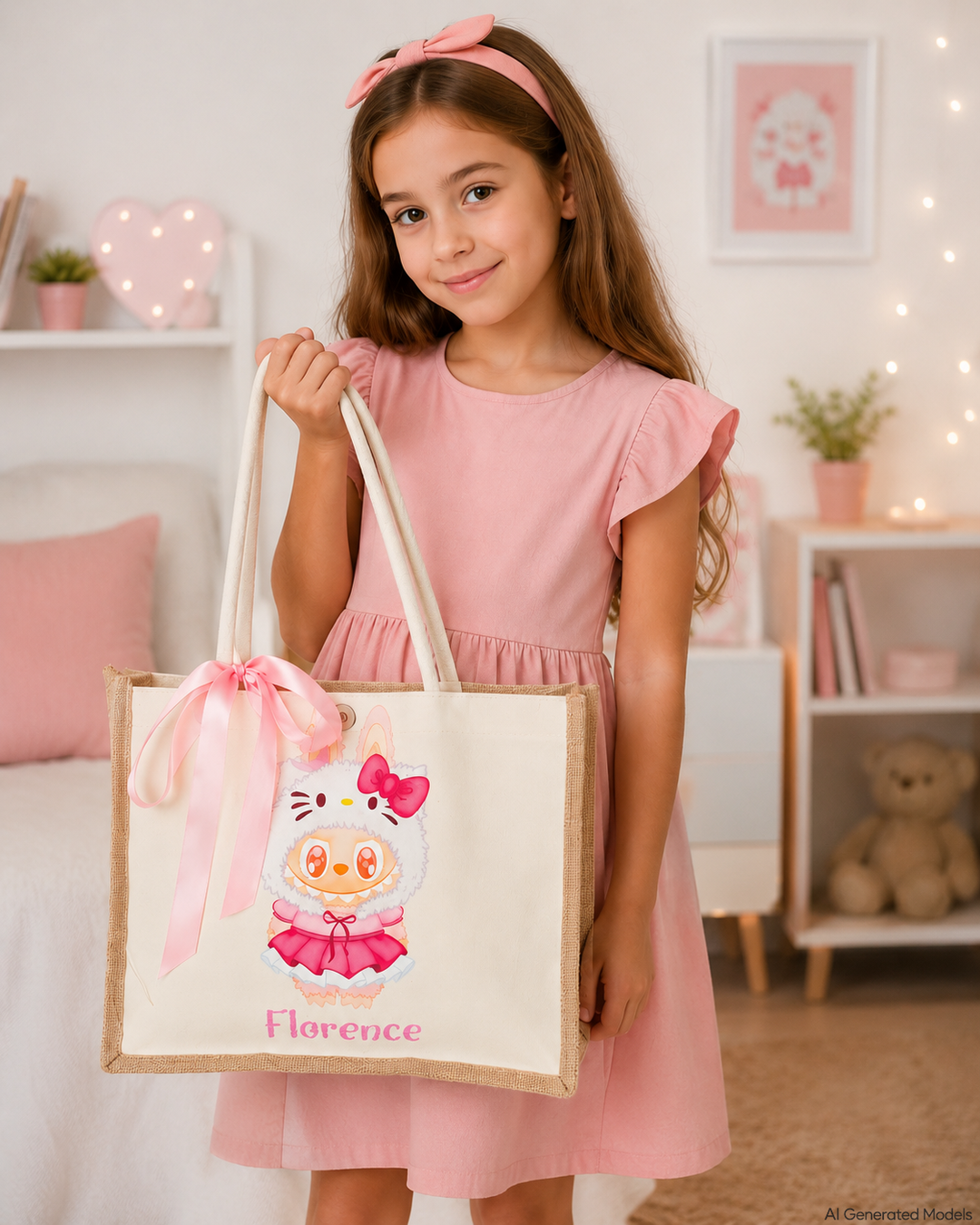 Custom Name Jute Bag with Cute Trendy Character