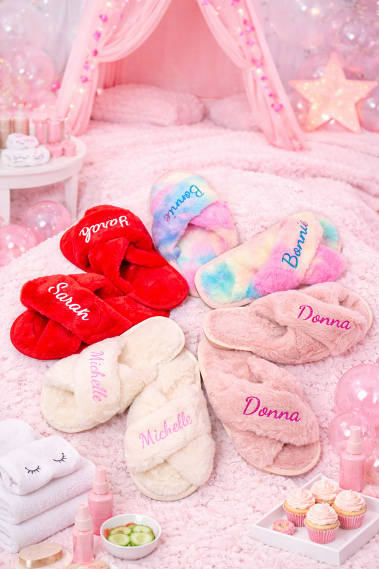 Custom Fluffy Cross Kids Slippers with Glitter