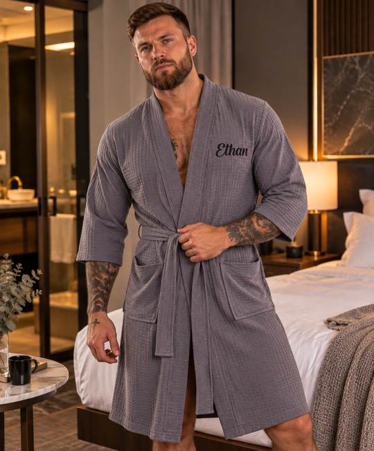 Men's Waffle Knit Customized Robe