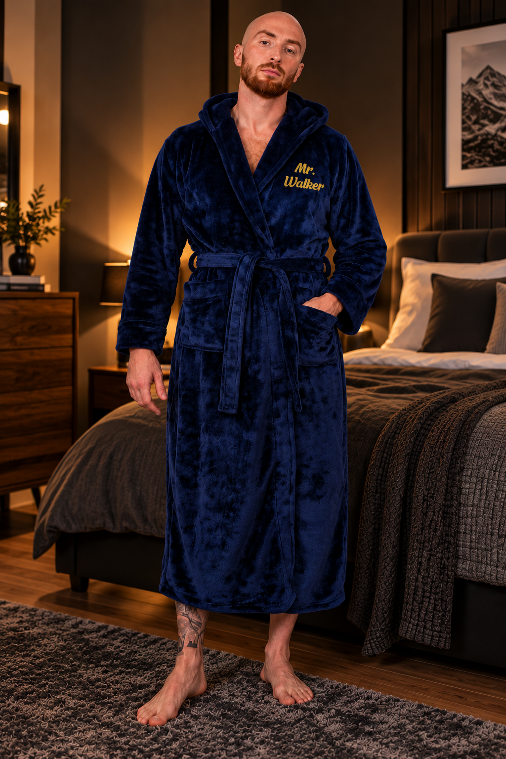 Men's Custom Hooded Long Bathrobe
