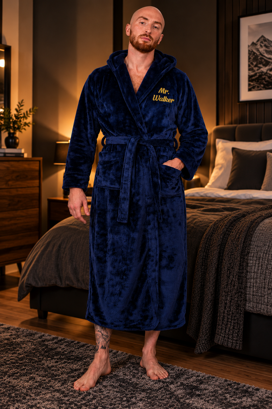Men's Custom Hooded Long Bathrobe