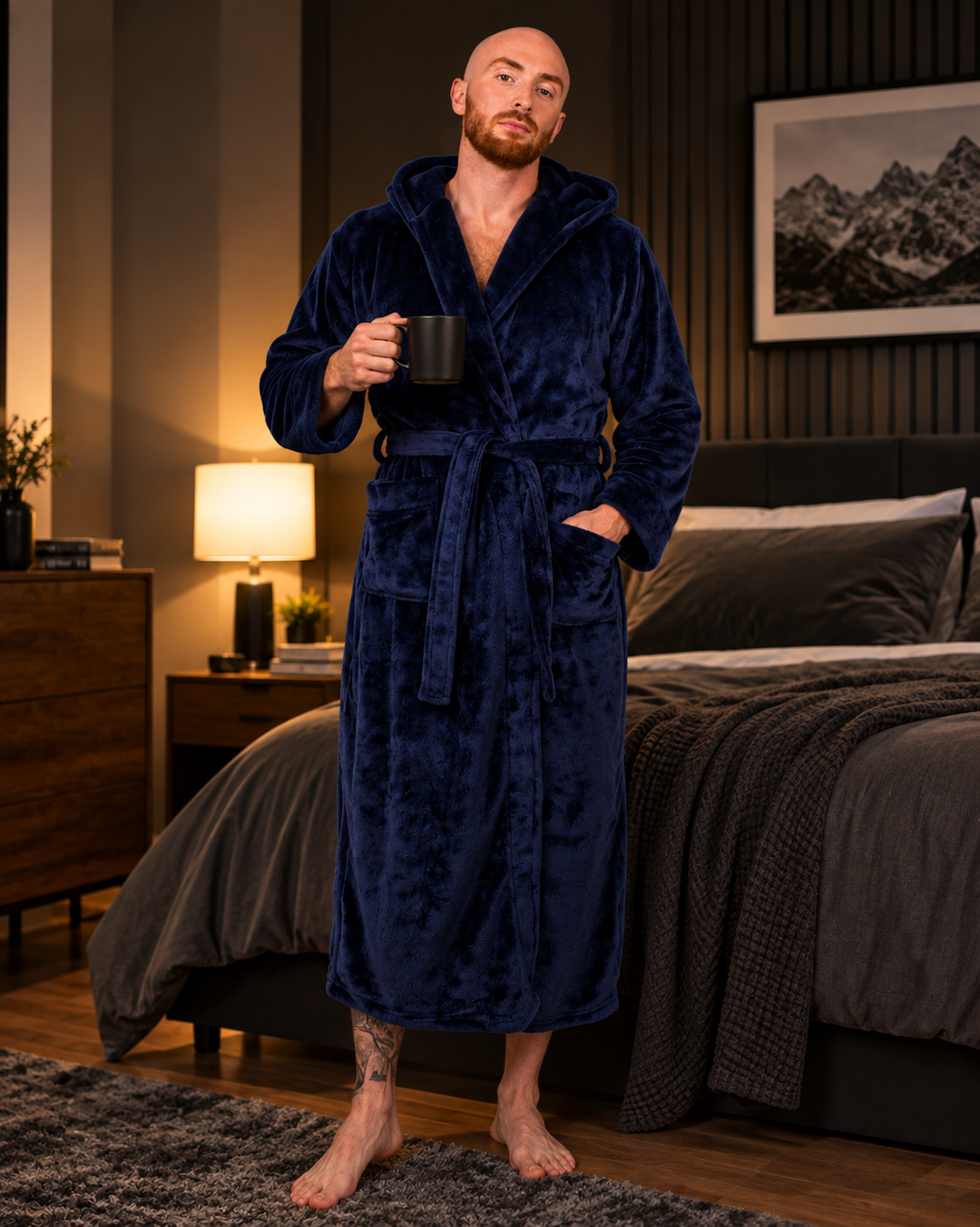 Men's Custom Hooded Long Bathrobe