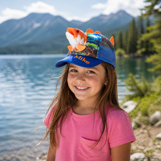 3D Animal Kids Trucker Caps, Personalized Fish Hat for Boys, Custom Name Baseball Cap, Fun Summer Hat for Kids, Fishing Gift