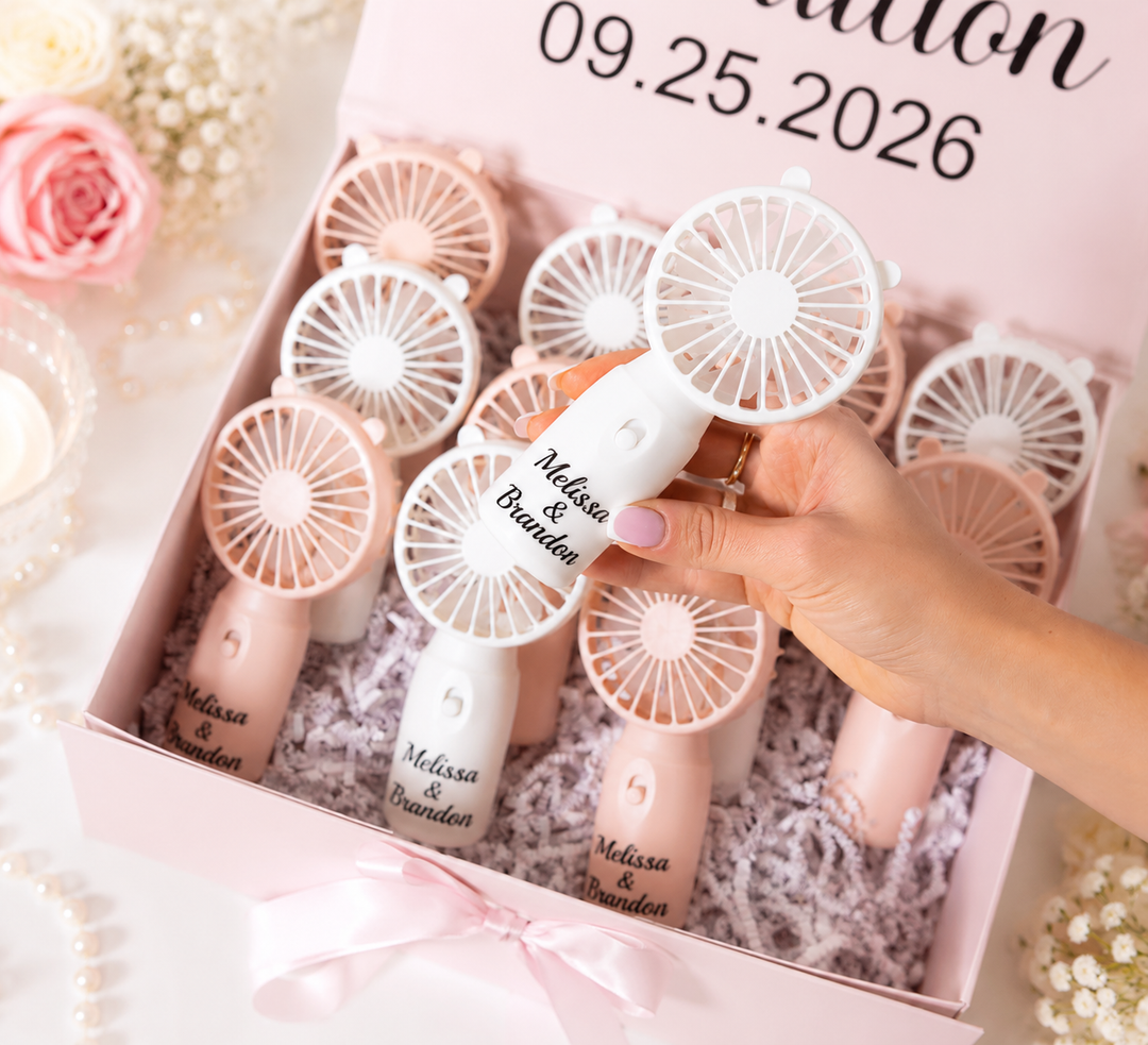 Set of Personalized Mini Handheld Fan Wedding Favors
