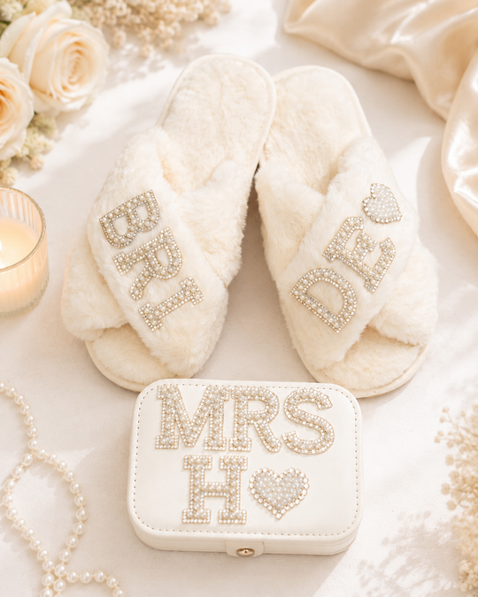 Bridal Fluffy Slippers & Mrs Jewelry Box Set