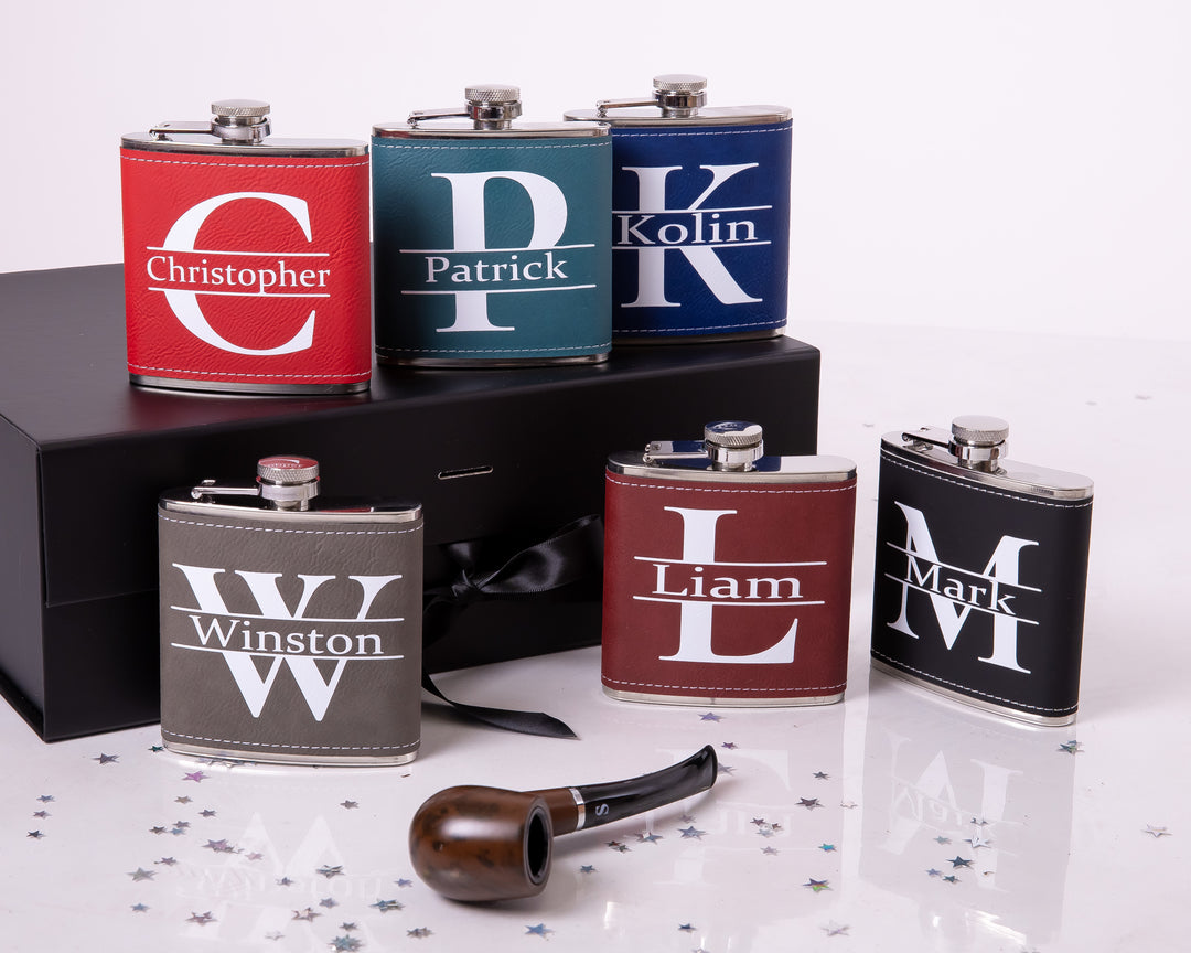 Groomsmen Custom Leather Flasks