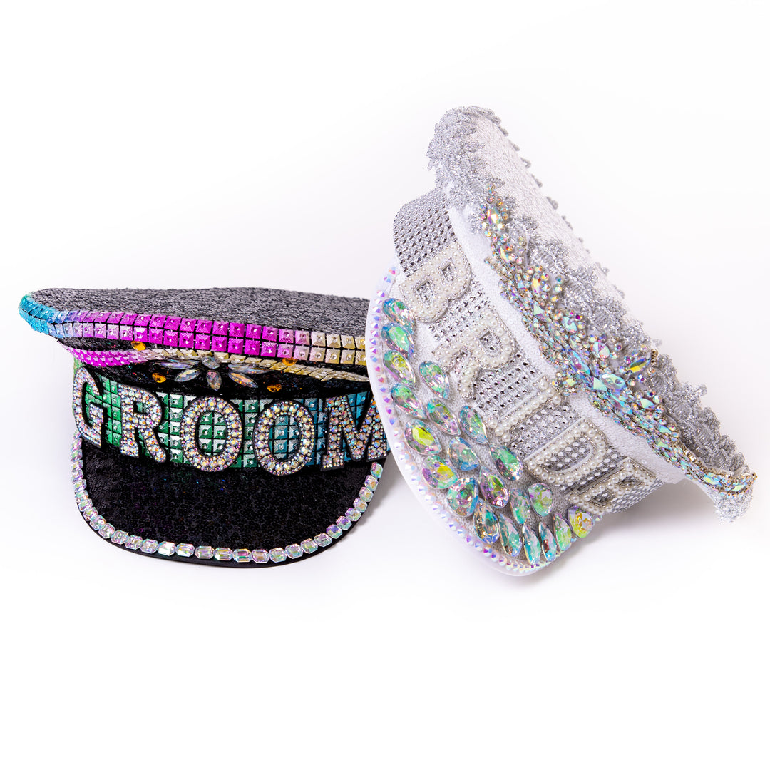 Groom and Bride Rhinestone Festival Hats