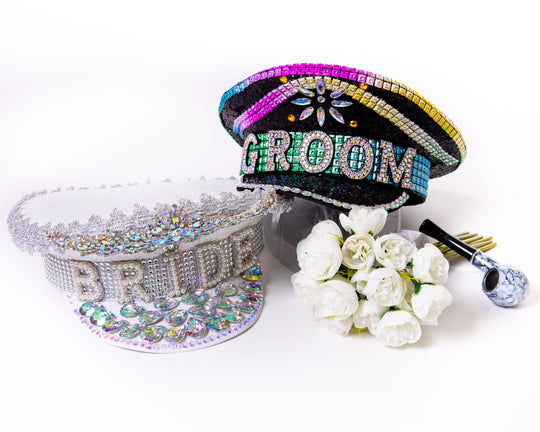 Groom and Bride Rhinestone Festival Hats