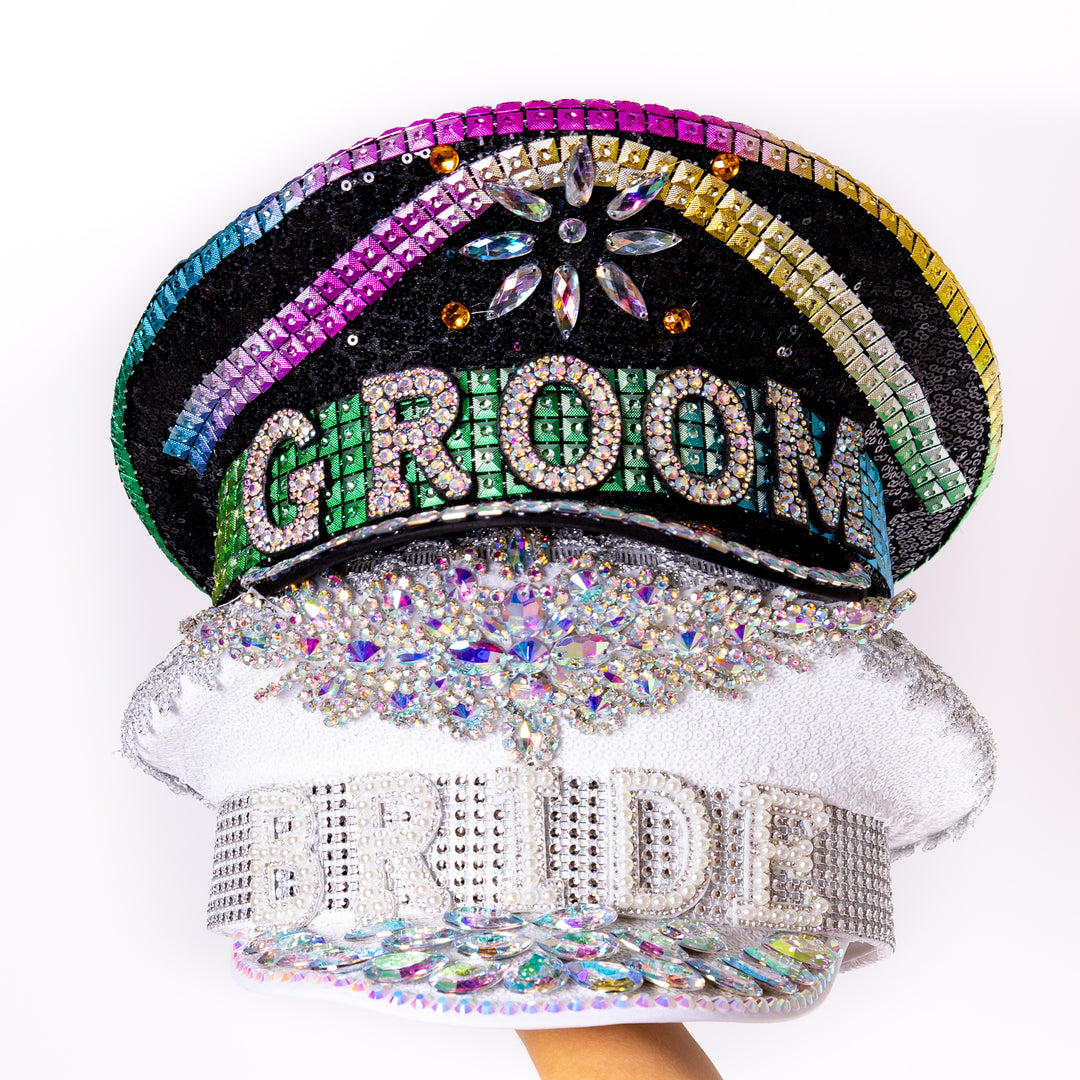 Groom and Bride Rhinestone Festival Hats