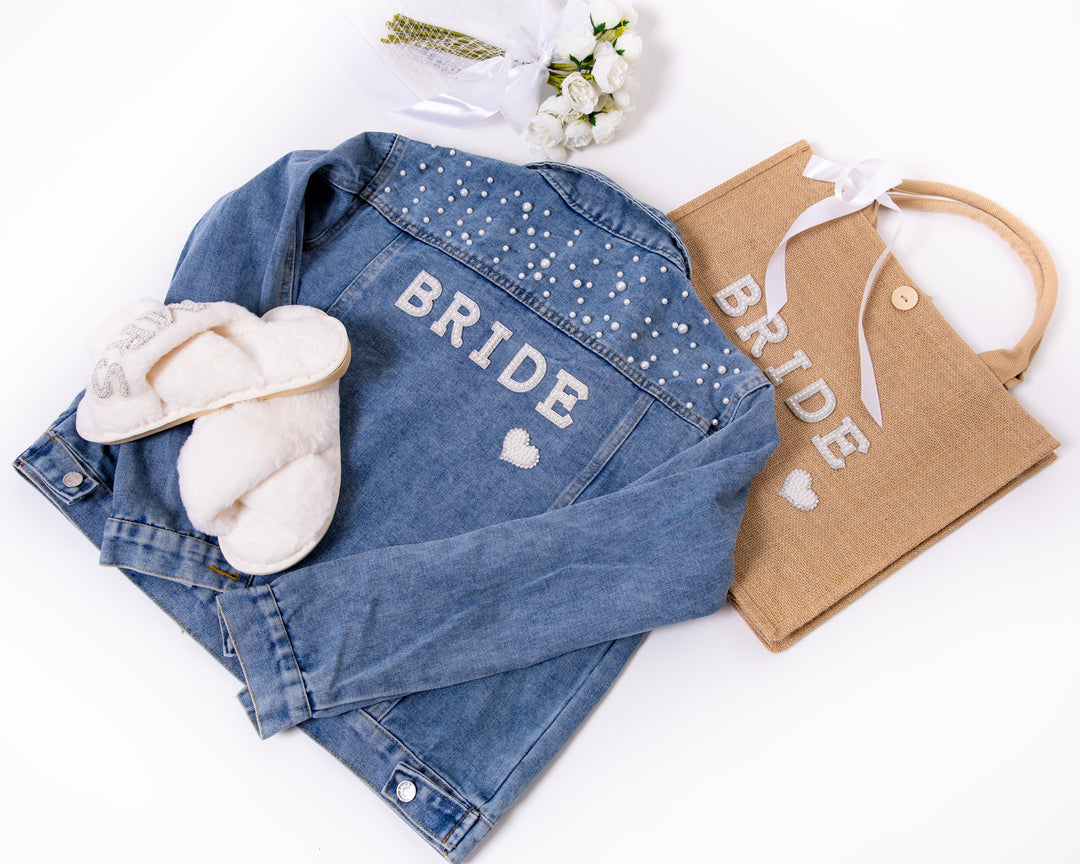 Bride Bundle Gift Set included: Jacket + Slippers + Tote bag