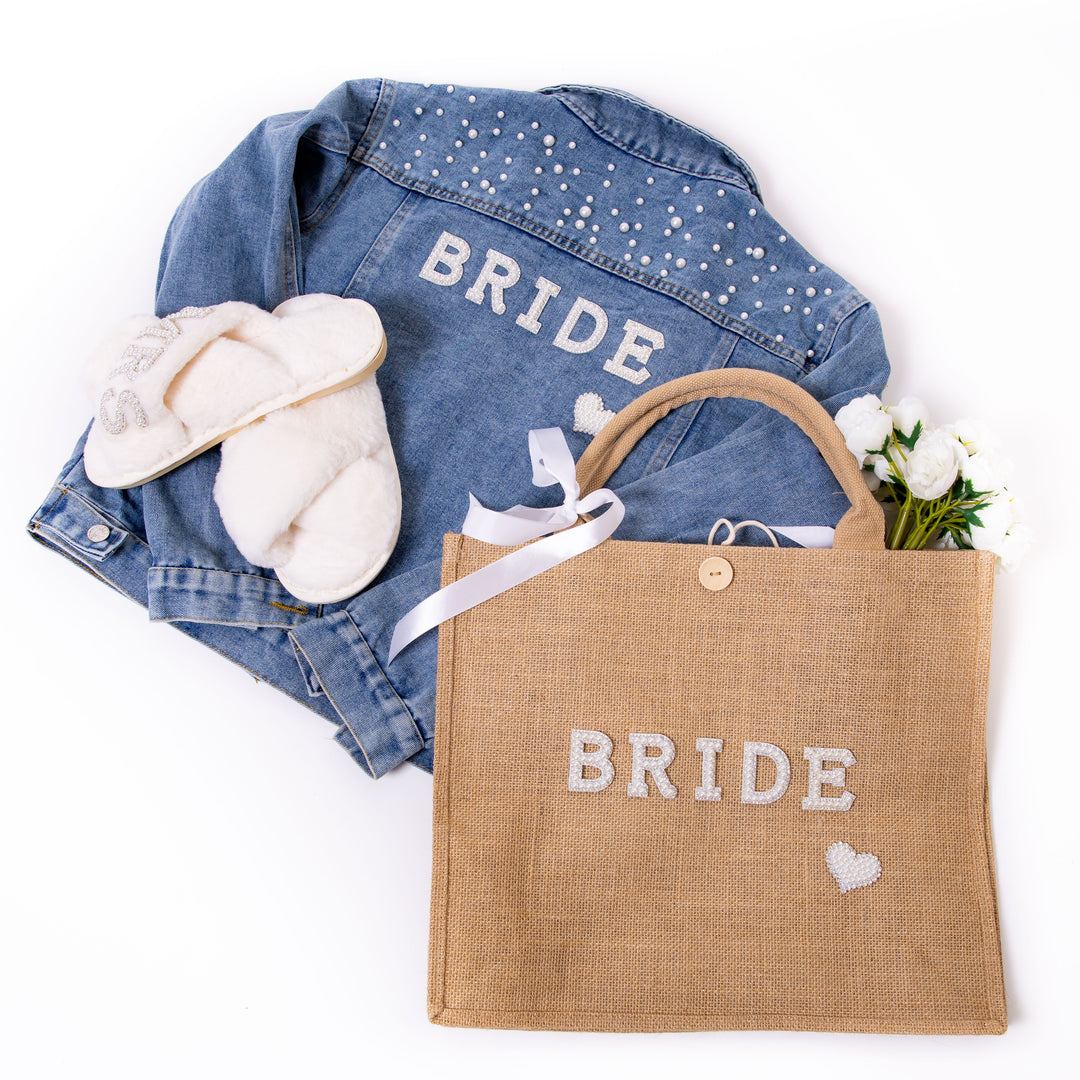 Bride Bundle Gift Set included: Jacket + Slippers + Tote bag