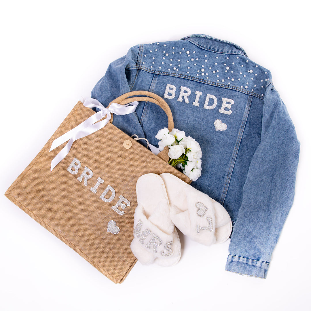 Bride Bundle Gift Set included: Jacket + Slippers + Tote bag