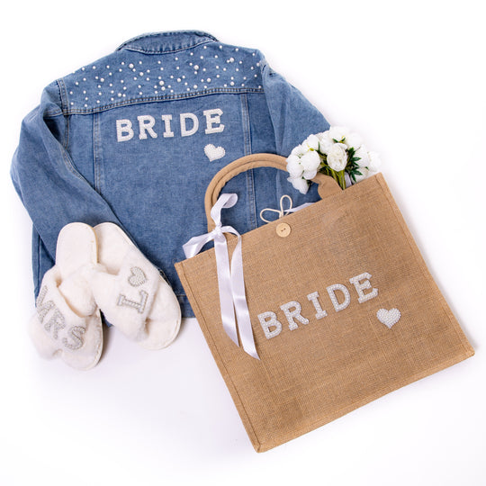 Bride Bundle Gift Set included: Jacket + Slippers + Tote bag