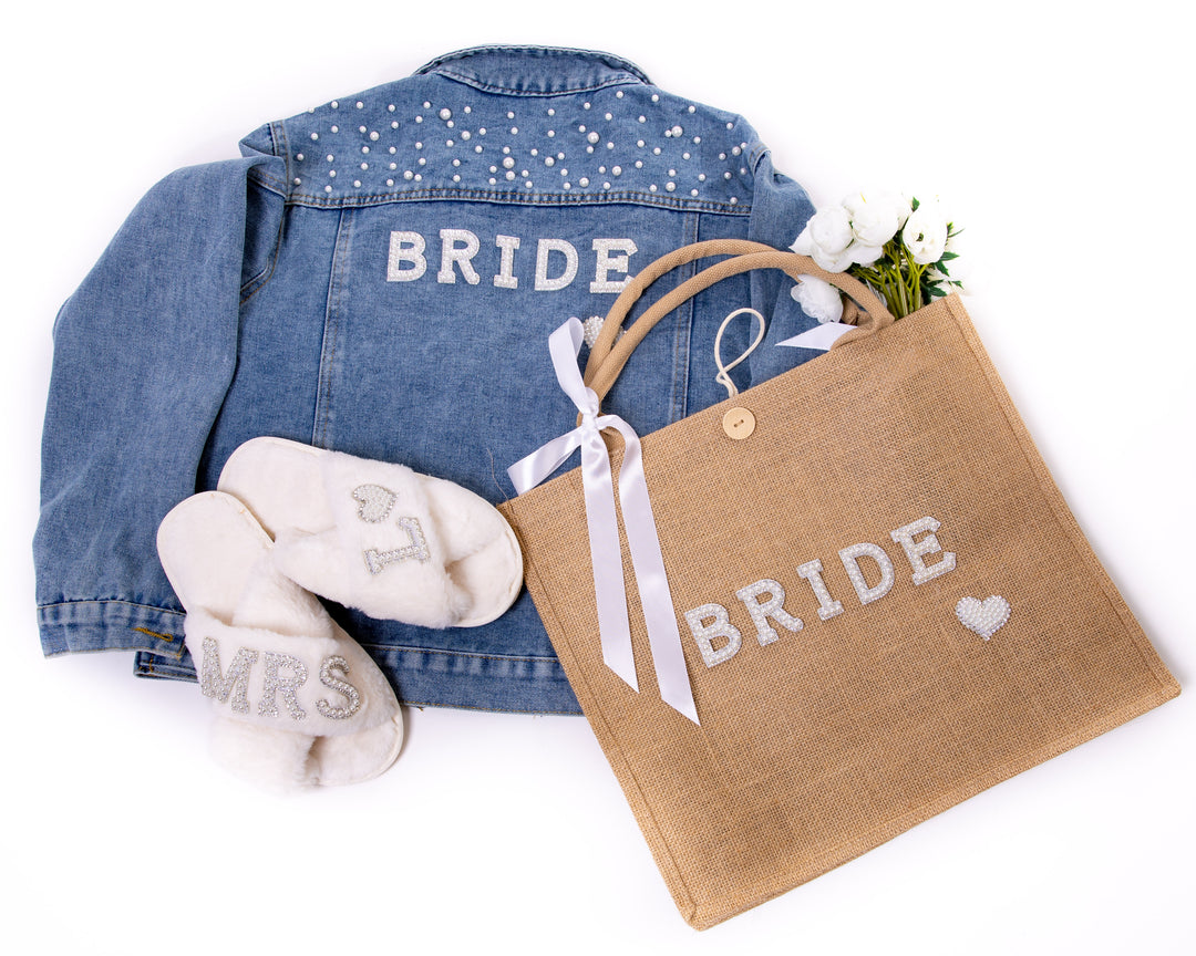 Bride Bundle Gift Set included: Jacket + Slippers + Tote bag