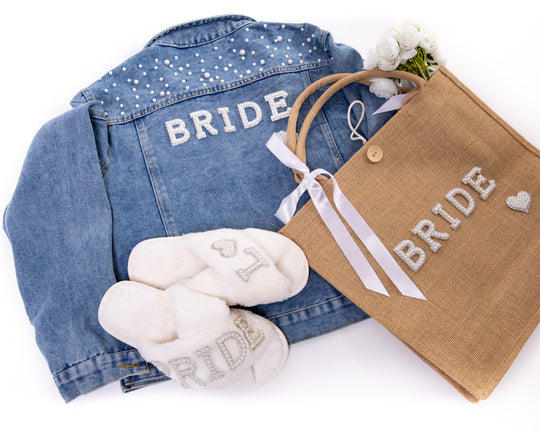 Bride Bundle Gift Set included: Jacket + Slippers + Tote bag