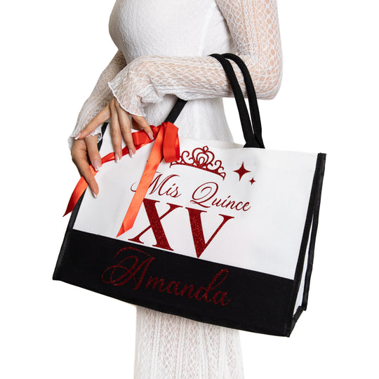 Personalized Miss Quince Black & White Tote