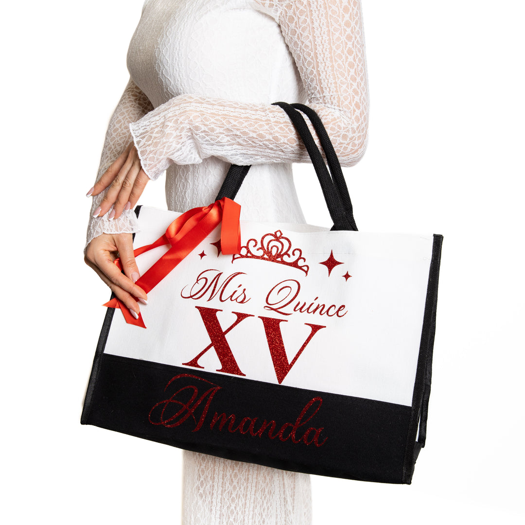 Personalized Miss Quince Black & White Tote