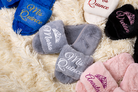 Personalized Mis Quince Fluffy Slippers