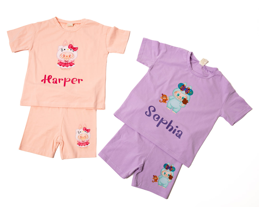 Kids Personalized Cotton Pajama Set – Custom Name Soft Sleepwear for Girls