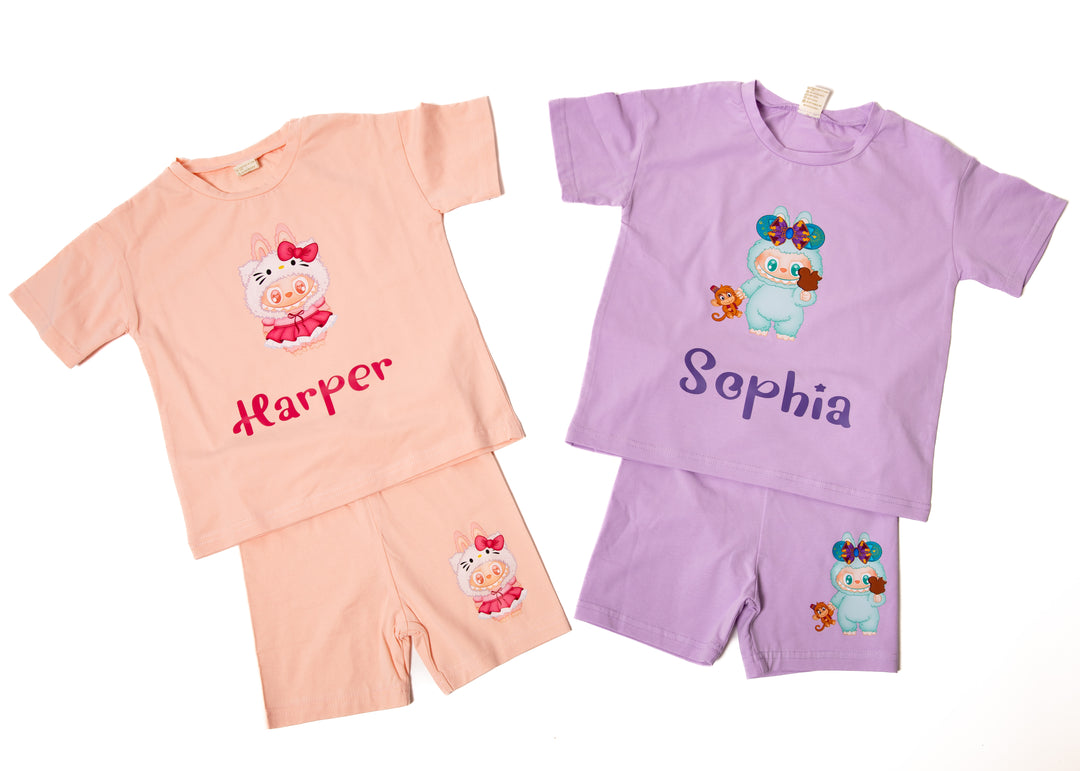 Kids Personalized Cotton Pajama Set – Custom Name Soft Sleepwear for Girls