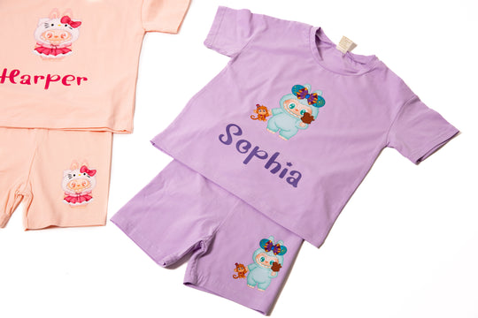 Kids Personalized Cotton Pajama Set – Custom Name Soft Sleepwear for Girls