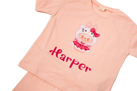 Kids Personalized Cotton Pajama Set – Custom Name Soft Sleepwear for Girls