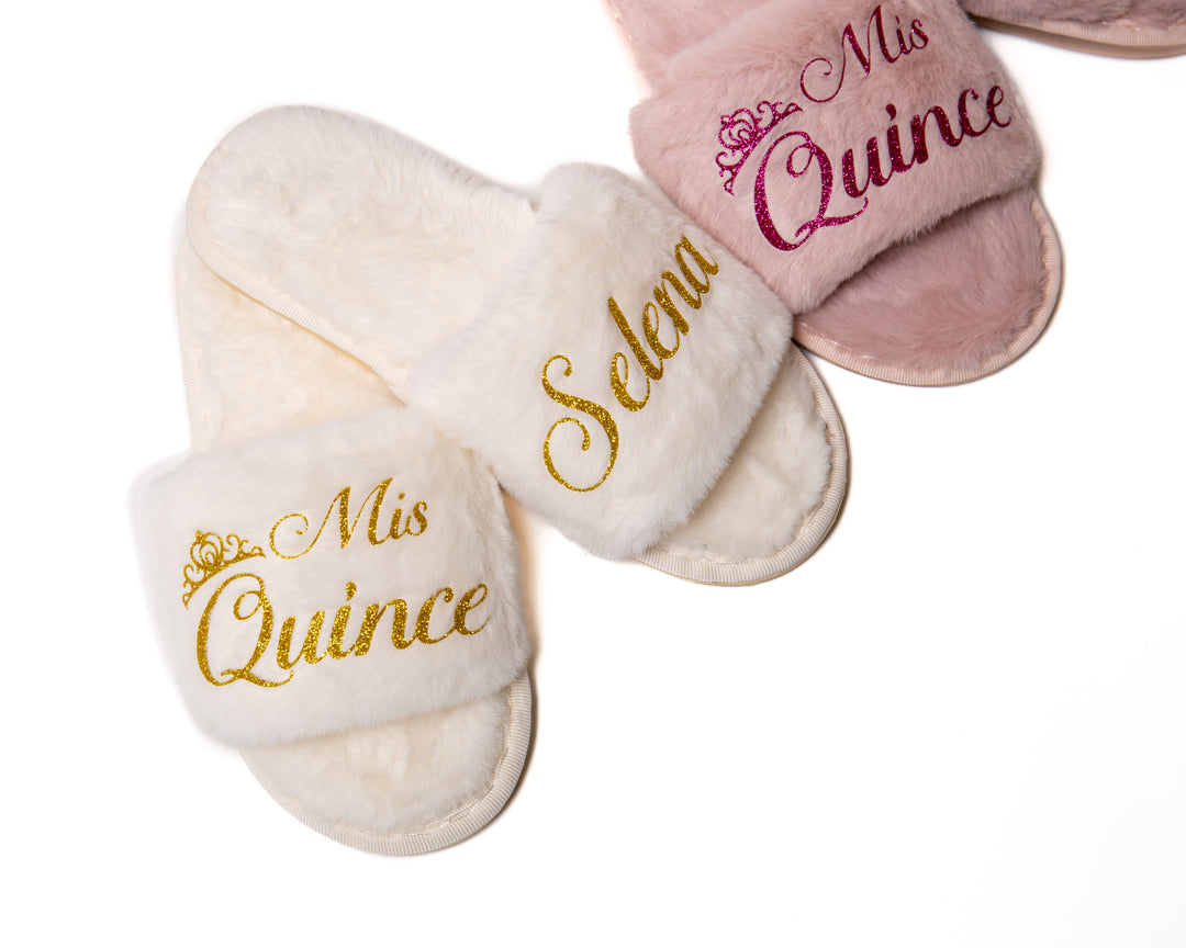 Mis Quince Custom Fluffy Slippers – Personalized Sweet 15 Birthday Slippers