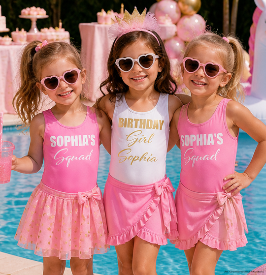 Birthday Girl and Her Squad Swimsuits