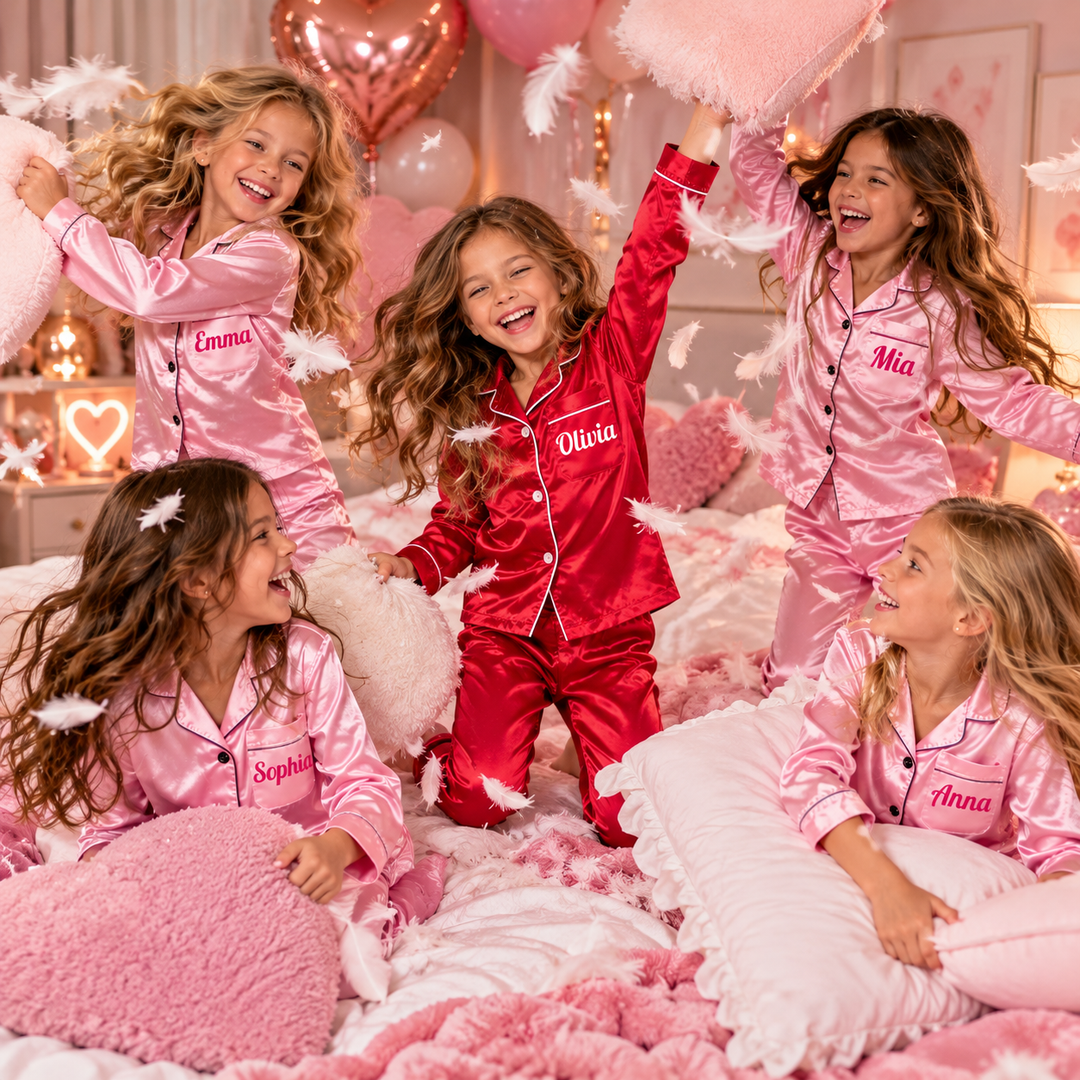 Personalized Girls Satin Pajamas – Custom Name Sleepover & Birthday Pajama Party Sets