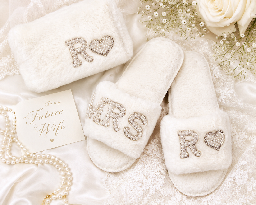 Custom Bridal Slippers & Makeup Bag Set