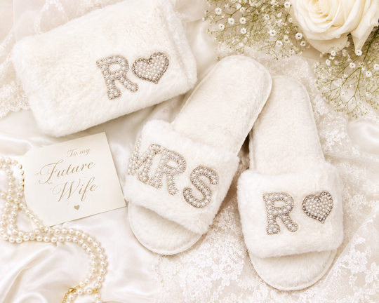 Custom Bridal Slippers & Makeup Bag Set