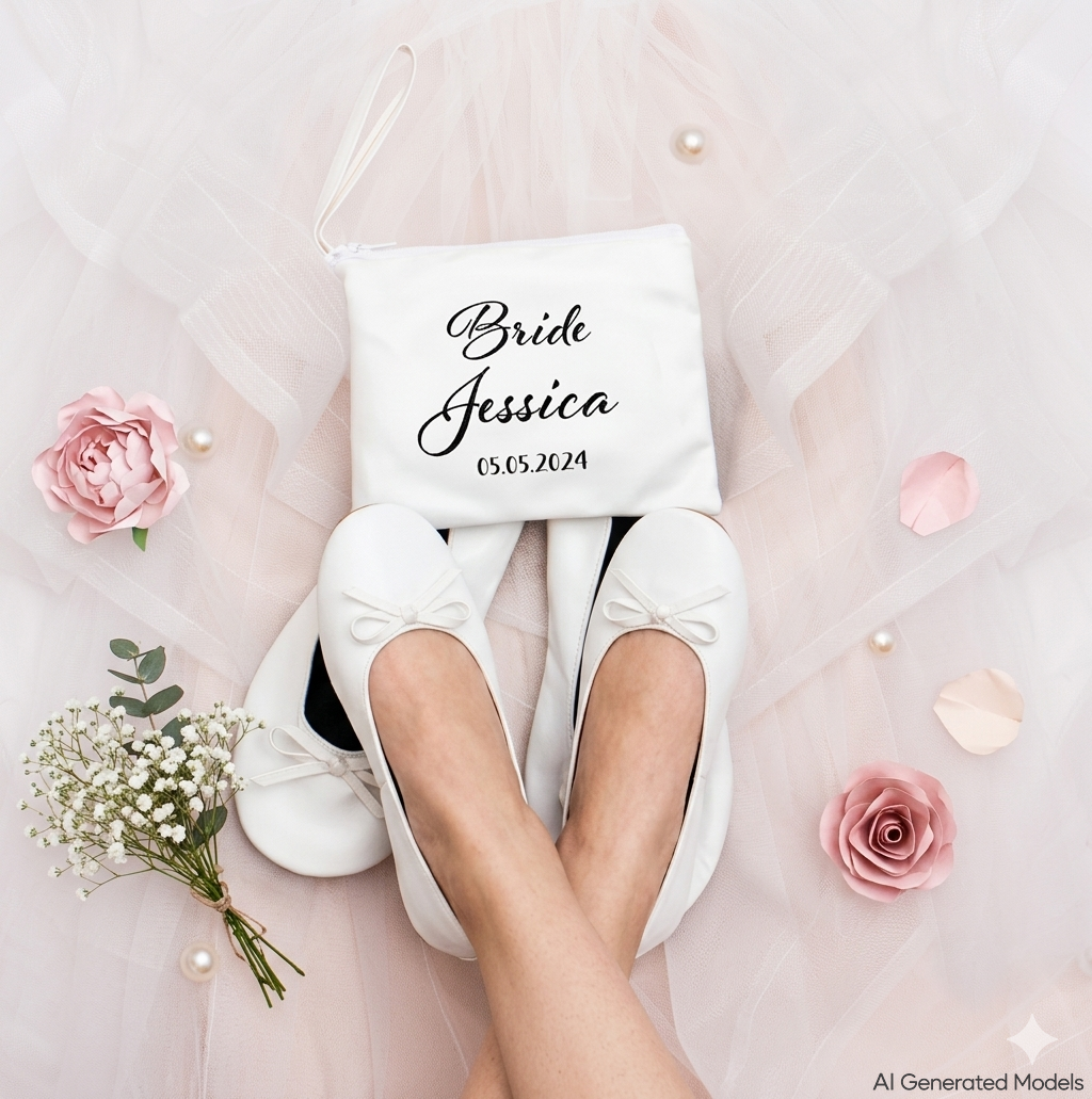 Custom Rollable Ballet Flats for Bride – Personalized Wedding Reception Shoes
