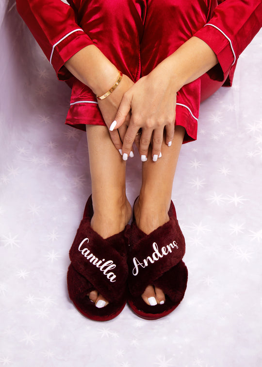 Customized Christmas Fluffy Cross Slippers