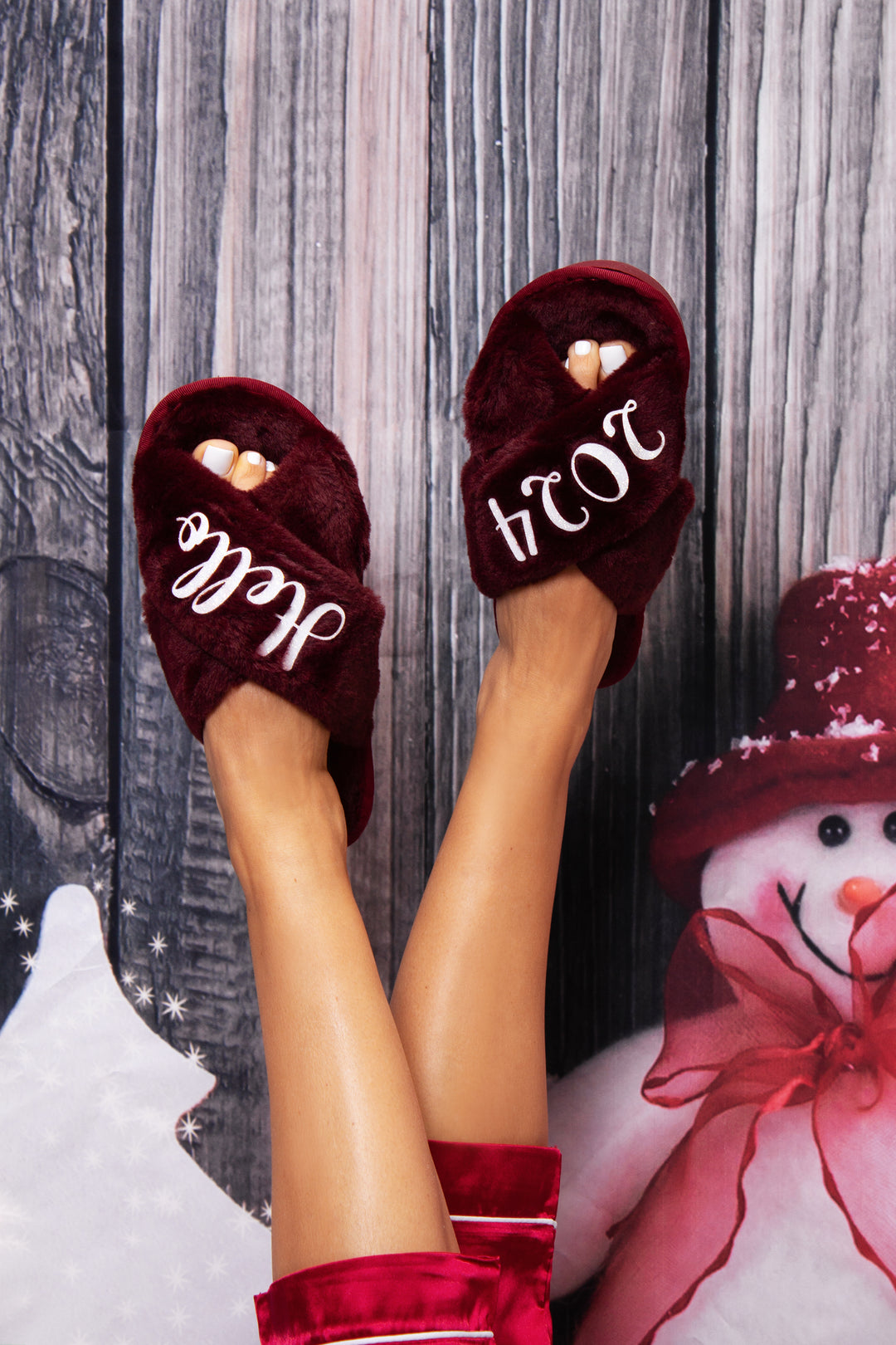 Customized Christmas Fluffy Cross Slippers