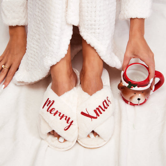 Customized Christmas Fluffy Cross Slippers