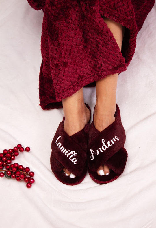 Waffled Cozy Terry Bathrobes and Fluffy Slippers Christmas Gift Set