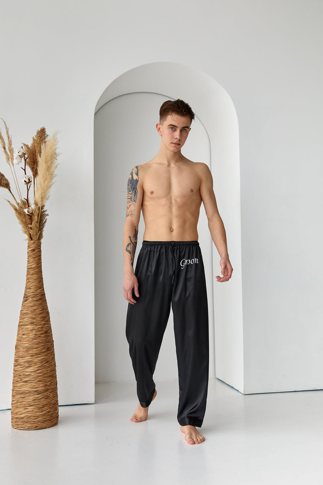 Men’s Satin Lounge Pants – Personalized Sleepwear Bottoms – Custom Pajama Pants for Him
