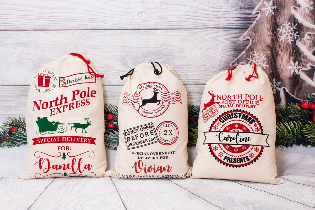 North Pole Express Christmas Gift Bag, Custom Santa Large Sack