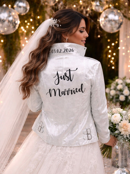 Custom Mrs Bridal Leather Sequin Jacket