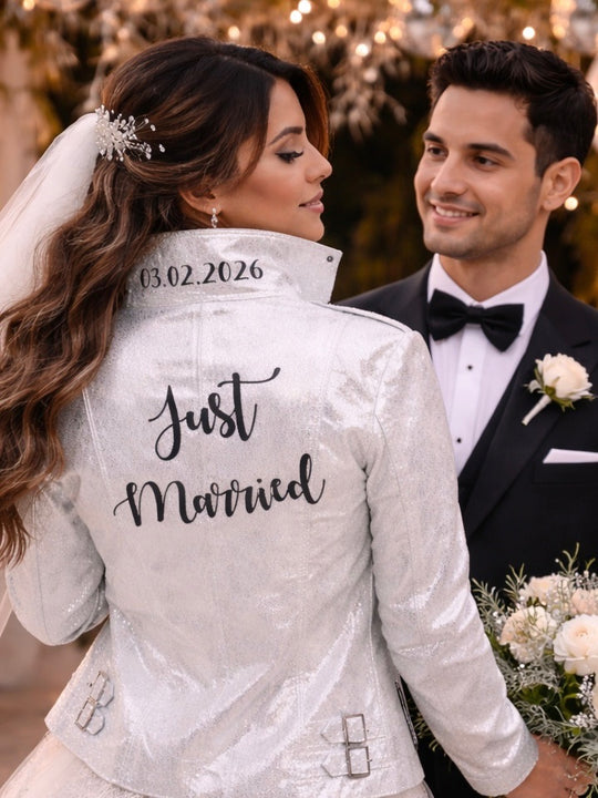 Custom Mrs Bridal Leather Sequin Jacket