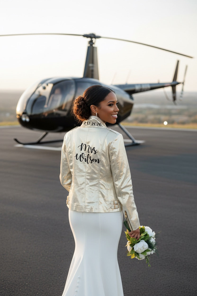 Custom Mrs Bridal Leather Sequin Jacket