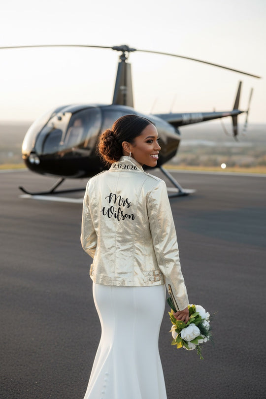 Custom Mrs Bridal Leather Sequin Jacket