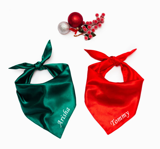 Custom Dog Satin Bandana Christmas RED & GREEN