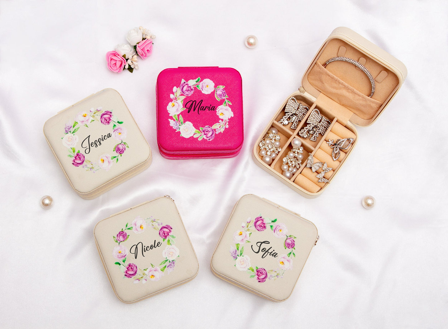 Small Custom Jewelry Boxes with Flower For Bridesmaids