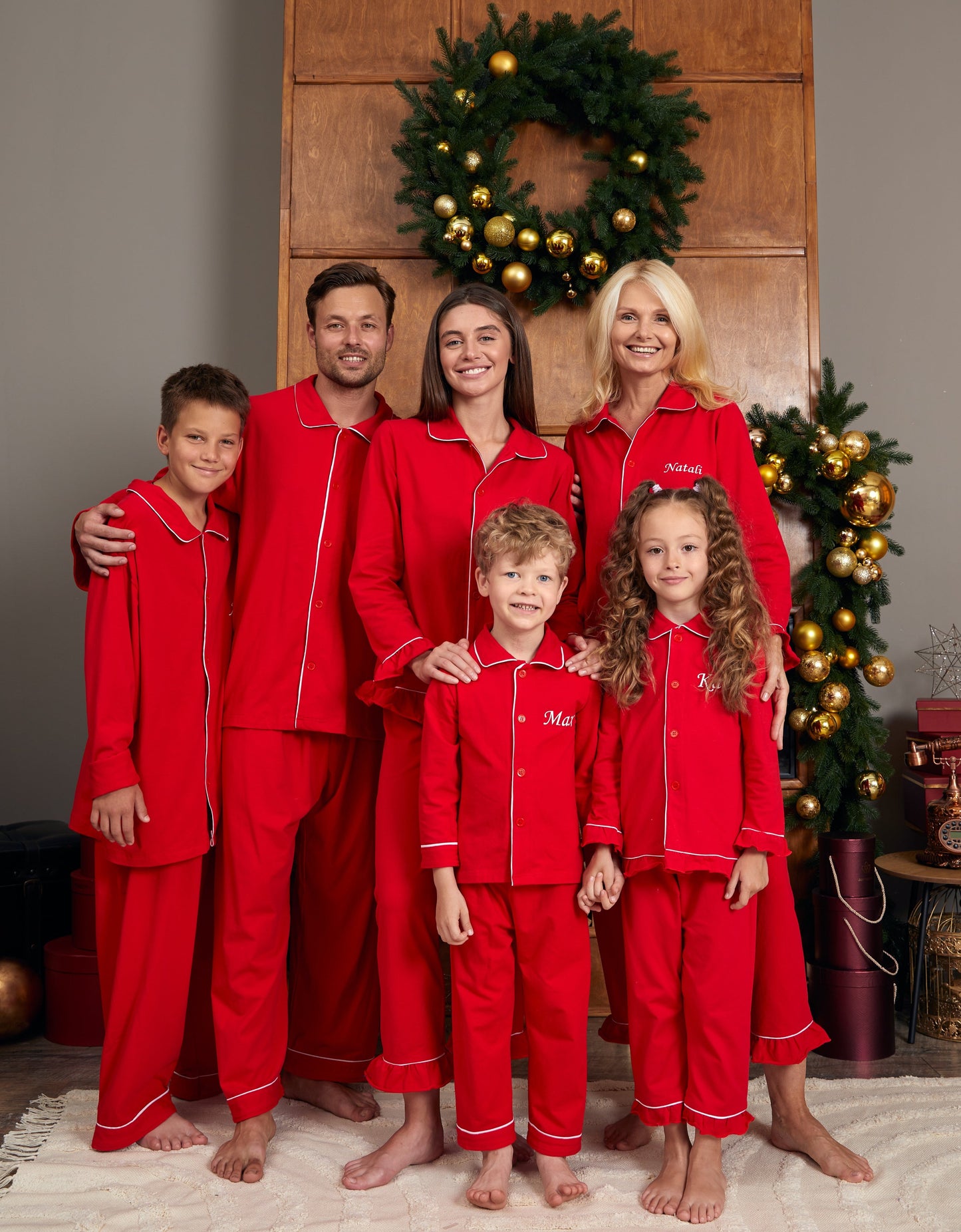 Custom Family Matching Elf Red Cotton Pajamas