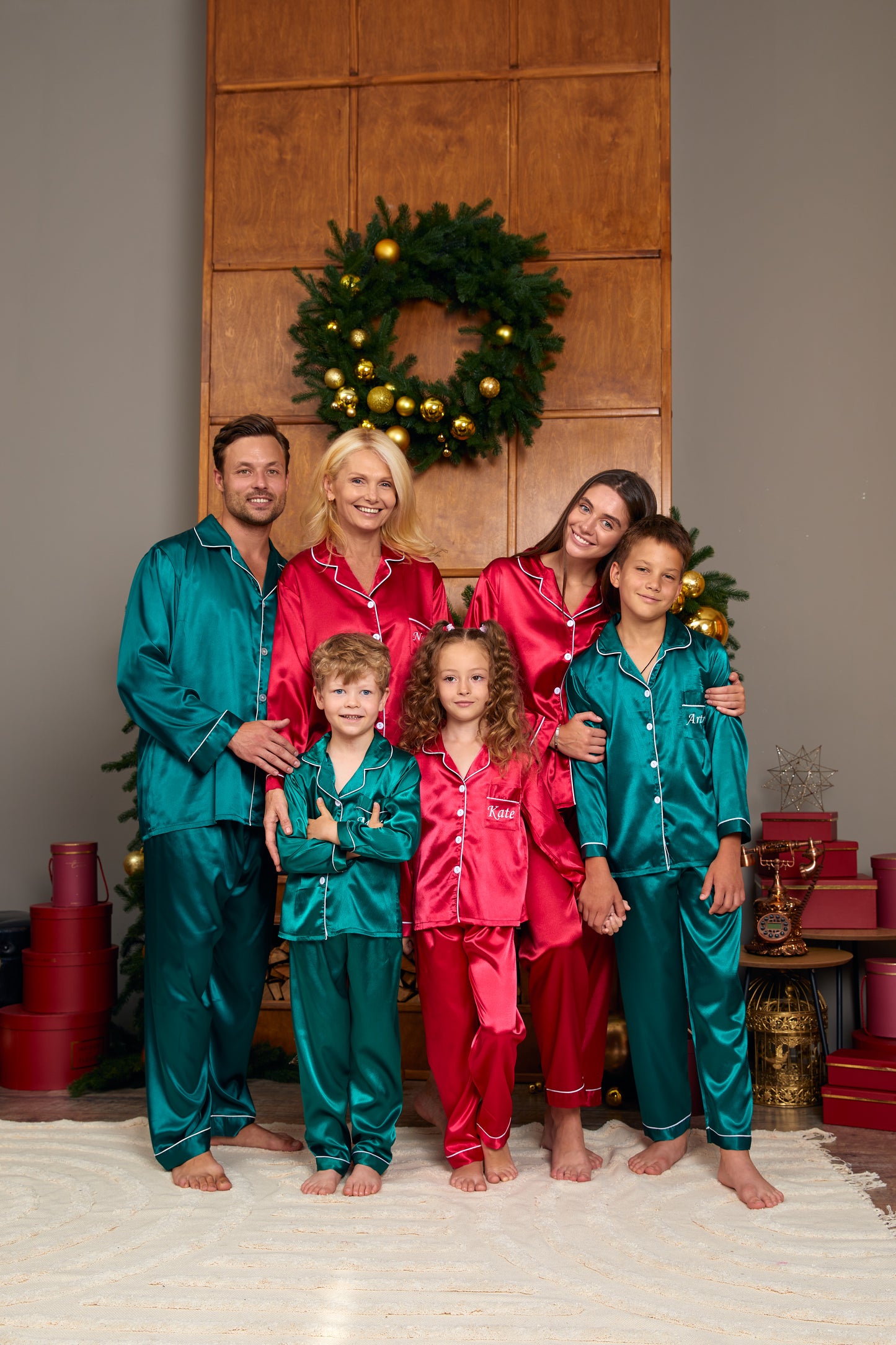 Kids Satin Christmas Pajamas Sets Long Sleeves + Pants
