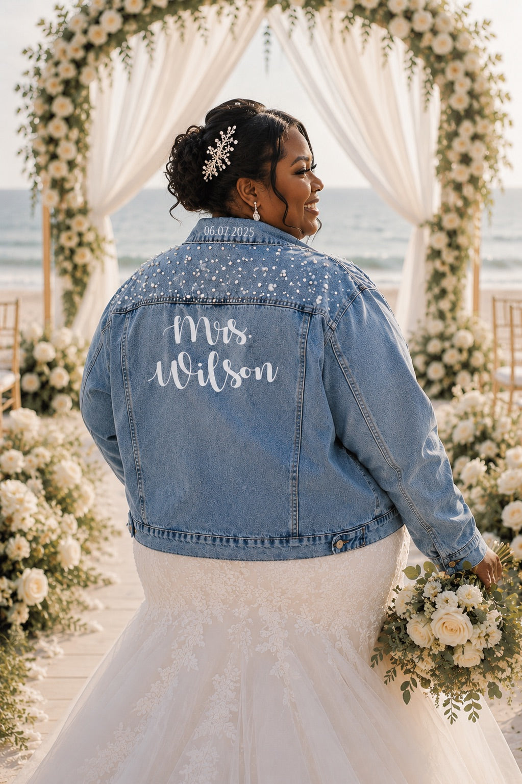 Mrs Custom Wedding Denim Jacket with Pearls – Sunny Boutique Miami