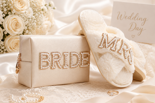 Bridal Gift Set Mrs Fluffy Slippers & "Bride" Make Up Bag