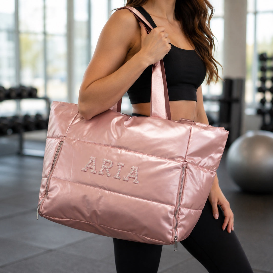 Personalized Women Tote Bags with Pearls Letters